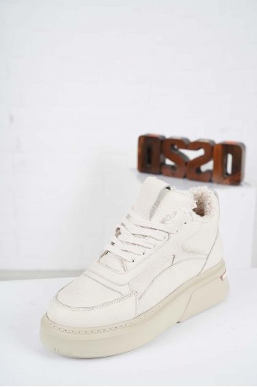 Hakiki Deri Bej Flt. Kadın Sneaker Ayakkabı 232114106