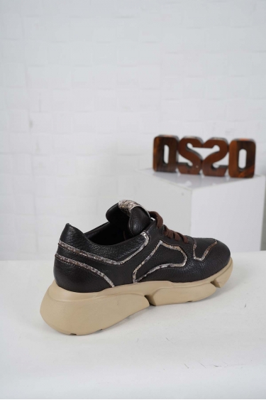 Hakiki Deri Kahve Flt.-Yılan Kadın Sneaker Ayakkabı 242114101