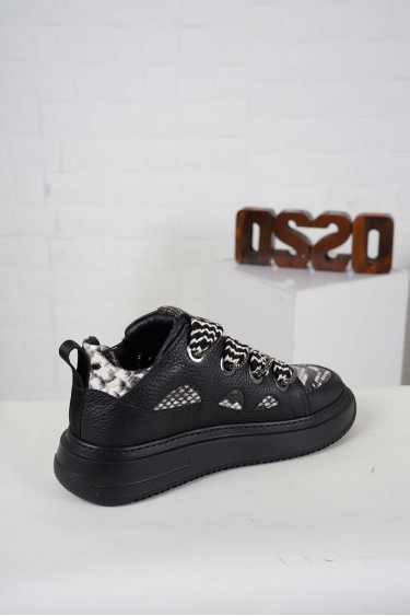 Hakiki Deri Siyah Flt.-S.Yılan Kadın Sneaker Ayakkabı 242114104