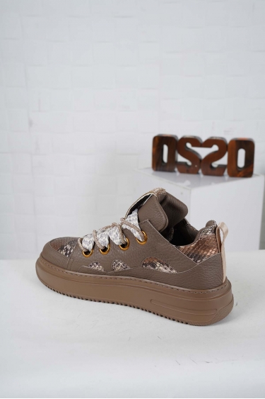 Hakiki Deri Vizon Flt.-Kahve Yılan Kadın Sneaker Ayakkabı 242114104