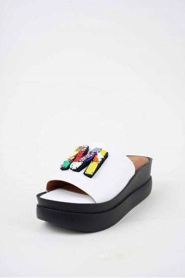 Hakiki Deri Beyaz_Siyah Tbn Kadın Dolgu Topuklu Terlik 251114601