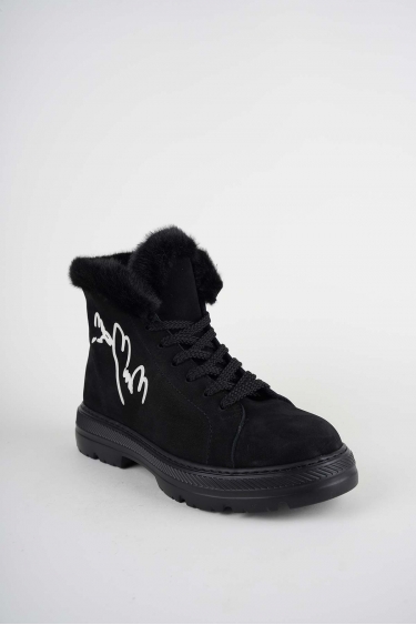 Hakiki Deri Siyah Nubuk-SYH YAKA_SYH TBN Kadın Casual Bot 252114201