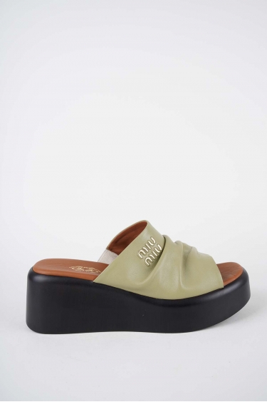 Hakiki Deri Avokado Kadın Dolgu Topuklu Terlik 261114602