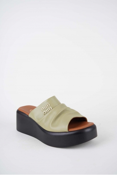 Hakiki Deri Avokado Kadın Dolgu Topuklu Terlik 261114602