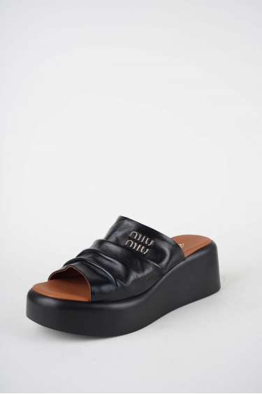 Hakiki Deri Siyah Kadın Dolgu Topuklu Terlik 261114602