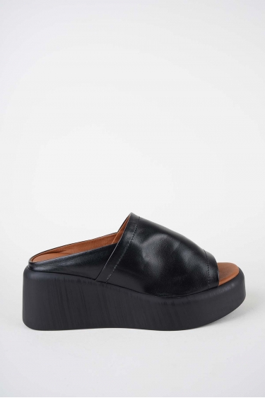 Hakiki Deri Siyah Kadın Dolgu Topuklu Terlik 261114603