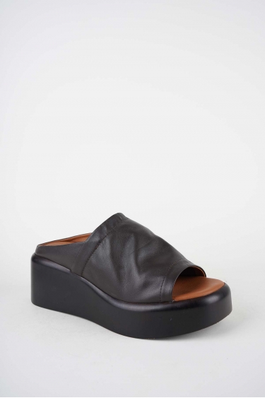 Hakiki Deri Koyu Kahve Kadın Dolgu Topuklu Terlik 261114603