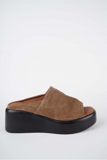 Hakiki Deri Capuccino Süet Kadın Dolgu Topuklu Terlik 261114603