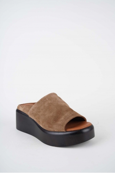 Hakiki Deri Capuccino Süet Kadın Dolgu Topuklu Terlik 261114603