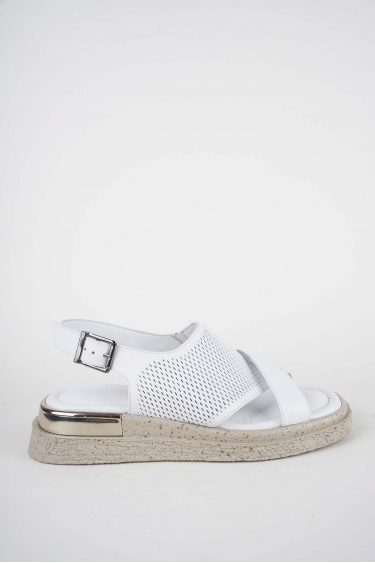 Hakiki Deri Beyaz Kadın Düz Sandalet 261118501