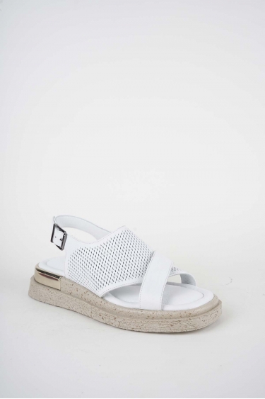 Hakiki Deri Beyaz Kadın Düz Sandalet 261118501