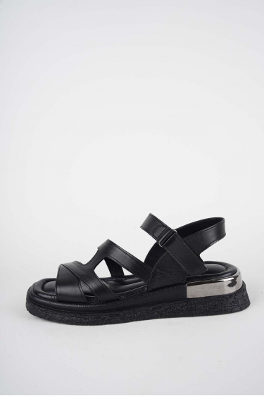 Hakiki Deri Siyah Kadın Düz Sandalet 261118502