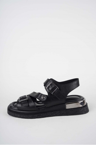 Hakiki Deri Siyah Kadın Düz Sandalet 261118503