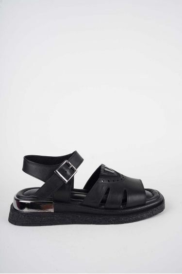 Hakiki Deri Siyah Kadın Düz Sandalet 261118504