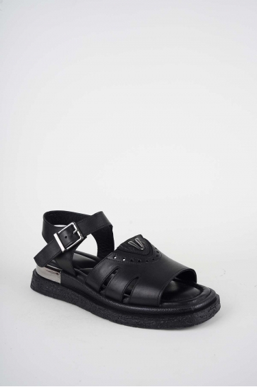 Hakiki Deri Siyah Kadın Düz Sandalet 261118504