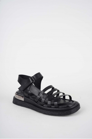 Hakiki Deri Siyah Kadın Düz Sandalet 261118506