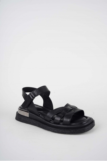 Hakiki Deri Siyah Kadın Düz Sandalet 261118507