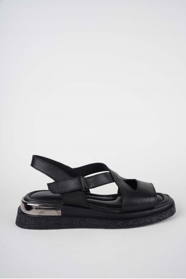Hakiki Deri Siyah Kadın Düz Sandalet 261118508