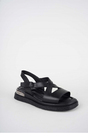 Hakiki Deri Siyah Kadın Düz Sandalet 261118508