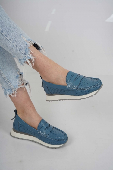 Hakiki Deri Kot Mavi Floter Kadın Casual Ayakkabı 221126101