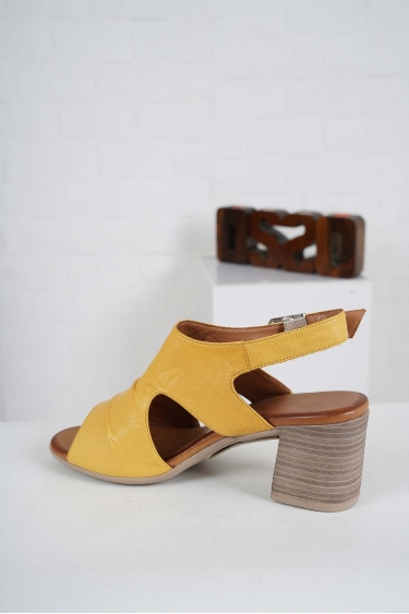 Hakiki Deri Sarı Kadın Topuklu Sandalet 241126511