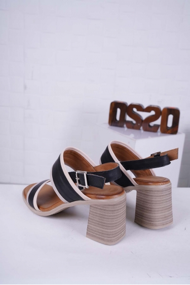 Hakiki Deri Dark Stone-Siyah-Off White Kadın Yüksek Topuklu Sandalet 241126512