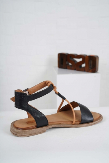 Hakiki Deri Siyah-Taba Kadın Düz Sandalet 241126528