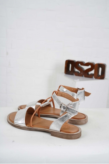 Hakiki Deri Gümüş Kadın Düz Sandalet 241126528