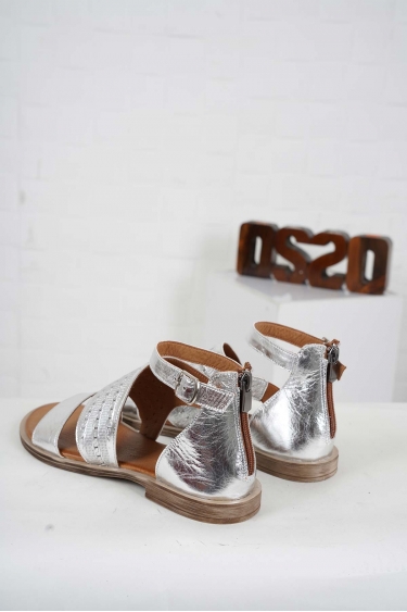 Hakiki Deri Gümüş Kadın Düz Sandalet 241126531