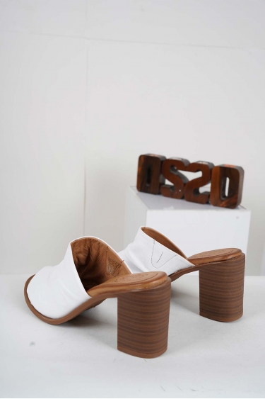 Hakiki Deri Beyaz Kadın Topuklu Terlik 241126605