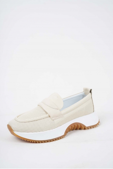 Hakiki Deri Bej Kadın Sneaker Ayakkabı 251126107