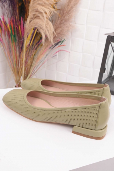 Hakiki Deri Yeşil Kadın Babet Ayakkabı 211127115