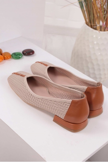 Hakiki Deri Bej-Taba Kadın Babet Ayakkabı 211127117