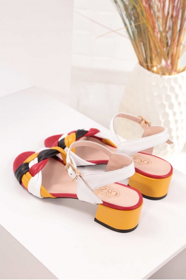 Hakiki Deri Beyaz-Siyah-Kırmızı-Oranj Kadın Düz Sandalet 211127525