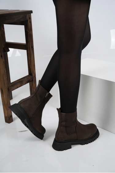 Hakiki Deri Kürklü Kahve Nubuk Kadın Postal Bot 212127227