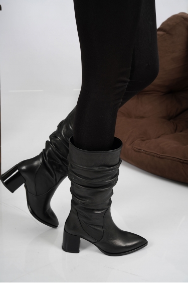 Hakiki Deri Siyah Kadın Topuklu Çizme 212127304