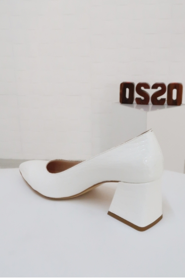 Beyaz Rugan Kroko Kadın Topuklu Ayakkabı 221127122