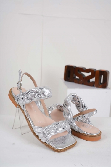 Hakiki Deri Gümüş Kadın Topuklu Sandalet 221127502