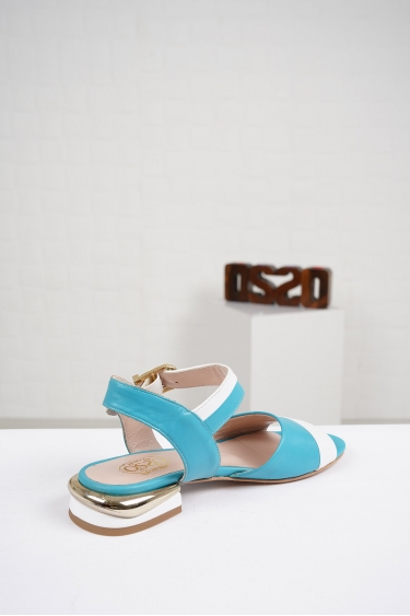 Hakiki Deri Turkuaz-Beyaz Kadın Düz Sandalet 221127517