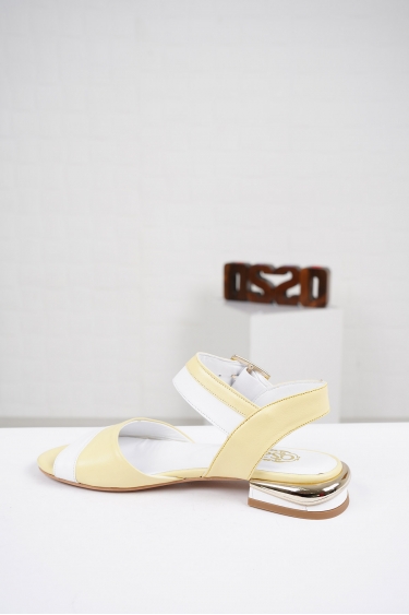 Hakiki Deri Limon Sarı-Beyaz Kadın Düz Sandalet 221127517