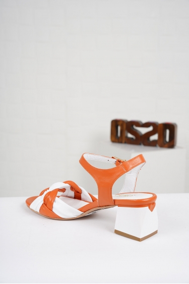 Hakiki Deri Turuncu-Beyaz Kadın Topuklu Sandalet 221127524