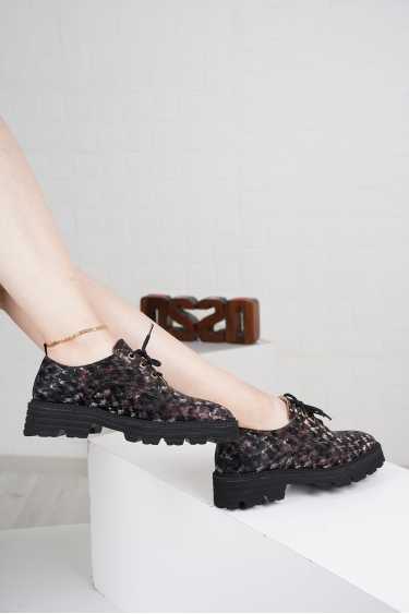 Hakiki Deri Siyah Bordo Yağmur Damlası Kadın Oxford Ayakkabı 222127101