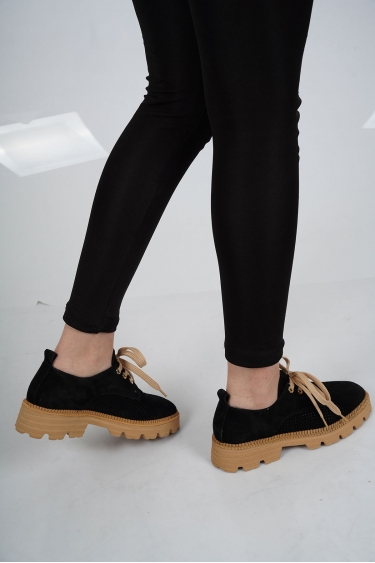 Hakiki Deri Siyah Süet Kadın Oxford Ayakkabı 222127101