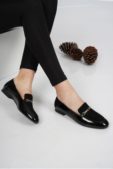 Hakiki Deri Siyah Rugan-Siyah Süet Kadın Casual Ayakkabı 231127109