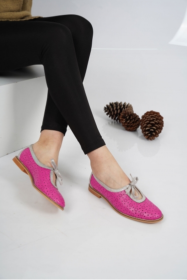 Hakiki Deri Fuşya-Hologram Kadın Babet Ayakkabı 231127113