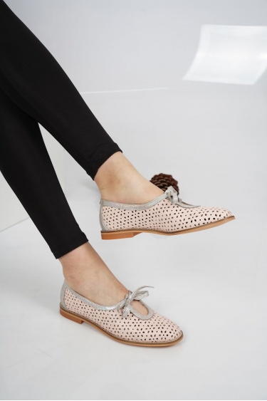 Hakiki Deri Pudra-Hologram Kadın Babet Ayakkabı 231127114