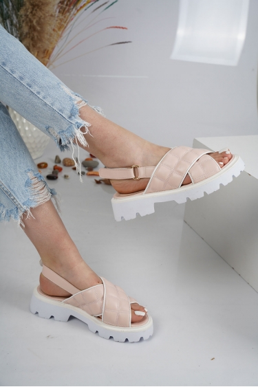Hakiki Deri Pudra-Beyaz Kadın Casual Terlik 231127503