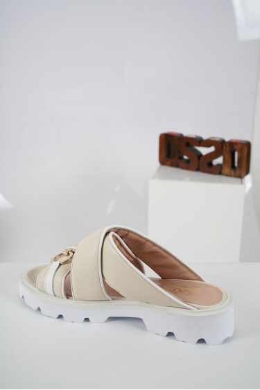 Hakiki Deri Bej-Beyaz Kadın Casual Terlik 231127603