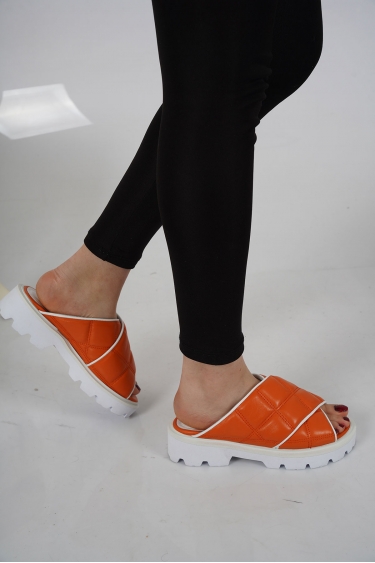 Hakiki Deri Turuncu-Beyaz Kadın Casual Terlik 231127605