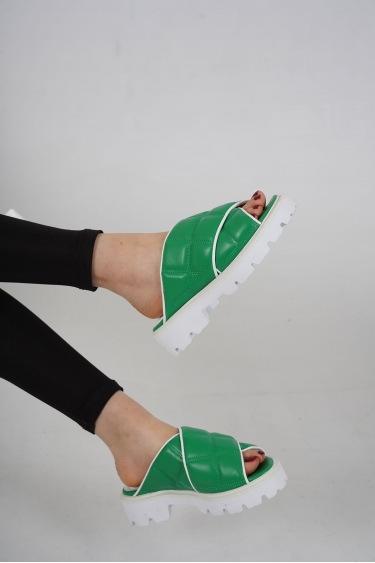 Hakiki Deri Çimen Yeşil-Beyaz Kadın Casual Terlik 231127605